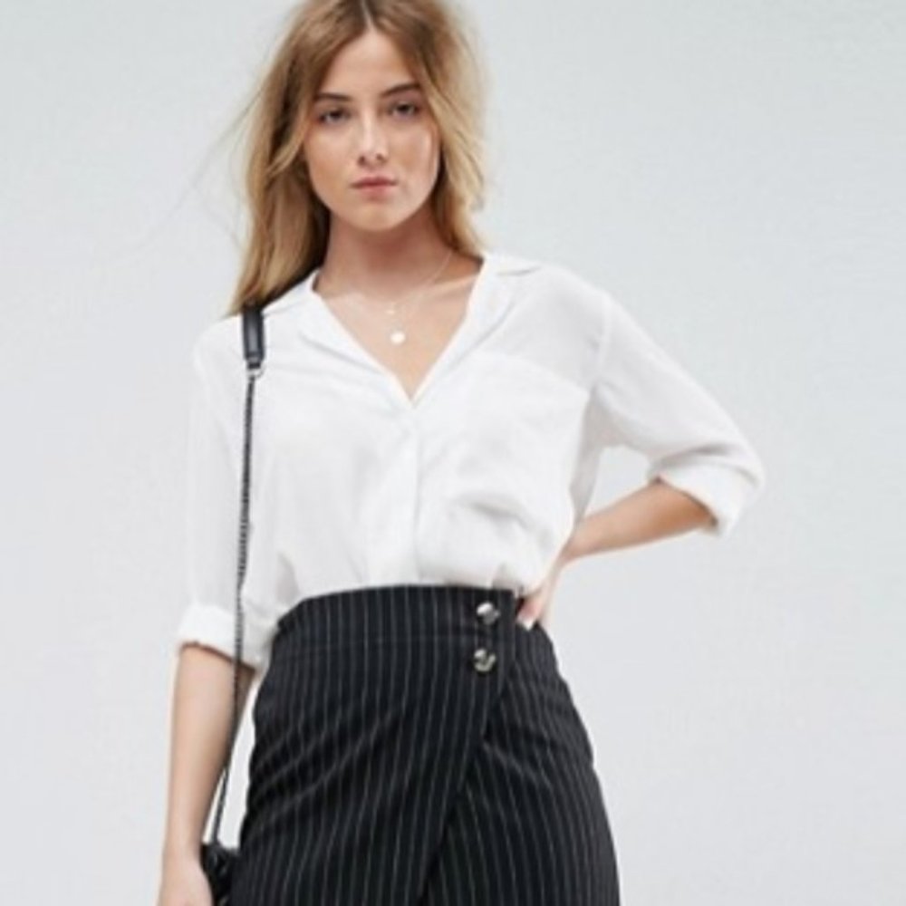 ASOS Open Neck Blouse With Oversized Pocket